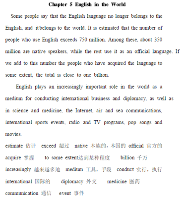 初中英語短文:13篇初中英語閱讀短文--English in the World(帶翻譯)